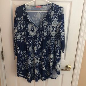 Simply Aster Abstract Floral Print Top Blouse Tunic Sz Large